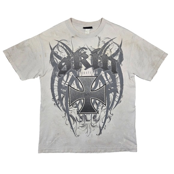 Vtg Y2k Skin Industries Shirt Men Gray Graphic 2000s Thrashed Punk Grunge Baggy - Picture 1 of 12
